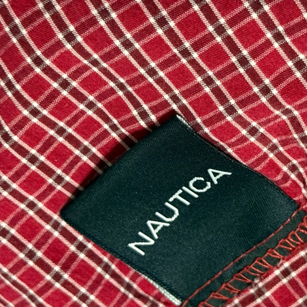 Nautica Queen Size Tattersal Red White Plaid 100% Cotton Bed Skirt 15" Drop - Picture 3 of 9